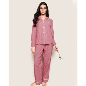 Petite Plume Red Gingham Cotton Pajama Set Womens XS Long Sleeve Button Down